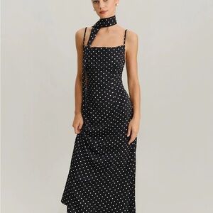 Black Polka Dot Cowl Neck Slip Maxi Dress